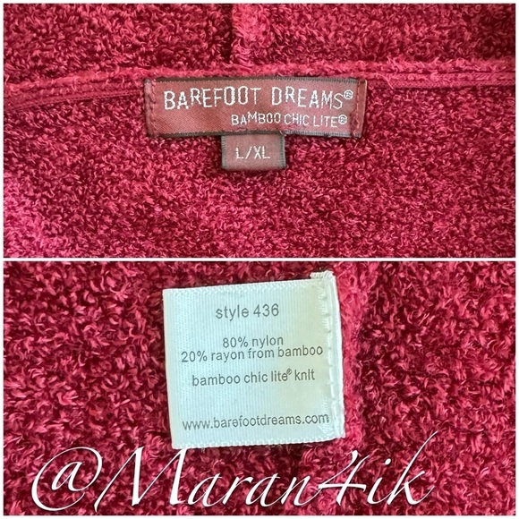 Barefoot Dreams Bamboo Chic Lite Calypso Open Front Cardigan Burgundy L / XL - Picture 13 of 13